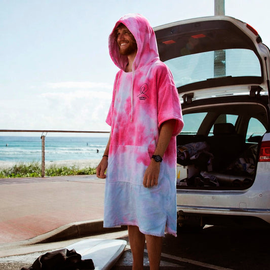 Latina Beach Cotton pink tie dye surf poncho