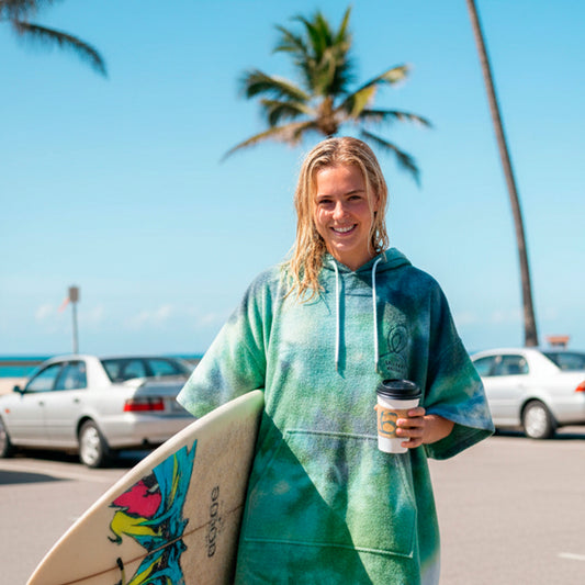 Green and blue cototn surf poncho Katina beach