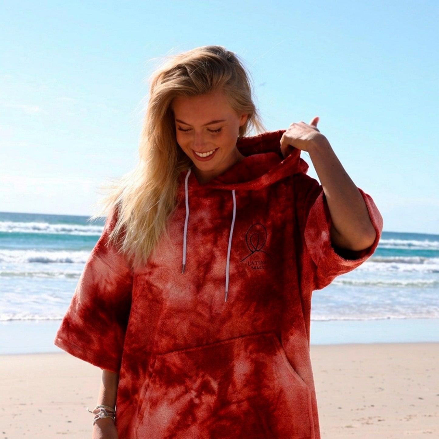 Poncho Towel Tie Dye Coral Reef – Surf, Swim & Beach Changing Robe - Bag